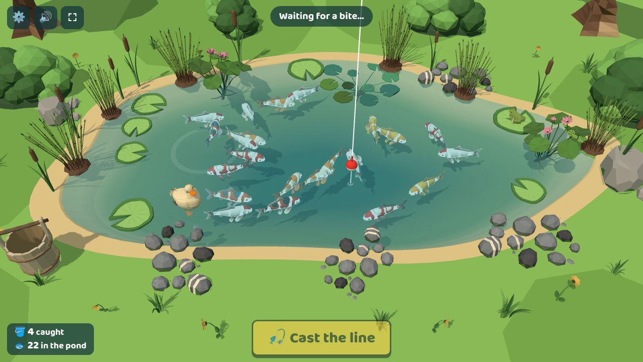 The line drops in and the fish come over to look