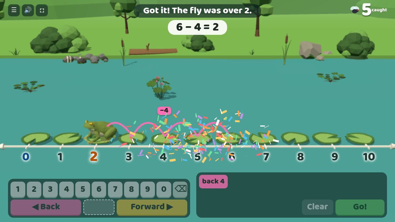 The frog catches the fly and the class's fly count goes up