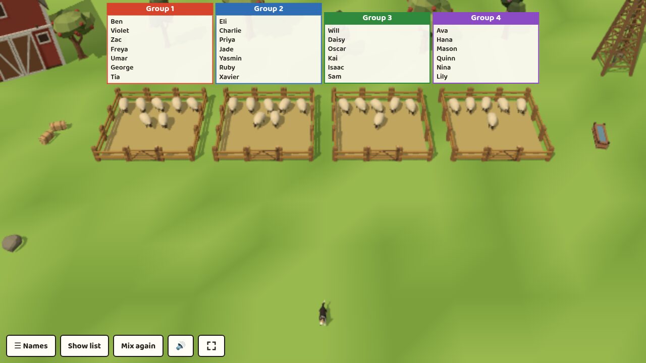 Every sheep in its pen, with four lists of names