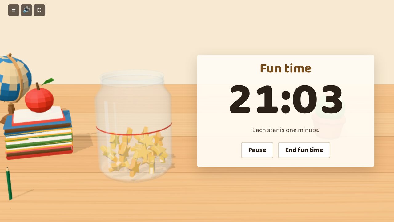 Fun time: a clock counts down 21 minutes next to the jar