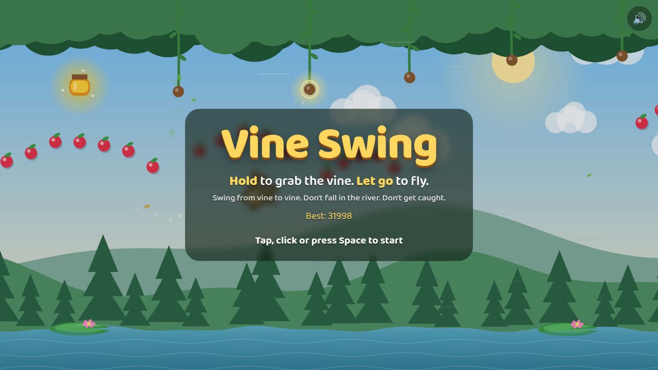 Title screen: hold to grab the vine, let go to fly